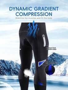 Men Cycling Long Pants Fleece Inner Sportswear High Stretch Thermal Lined Active Wear Fitness Pants Tights Cycling Pants - Blue - View 4