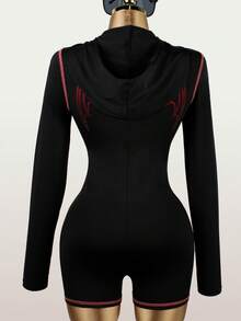 Y2K Going Out Outfit Rompers Graphic Print Track Suit Casual Outfits Long Sleeve Black Rompers For Women