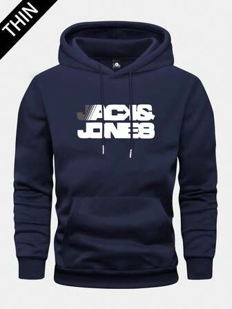 Men's Lightweight Fabric Long Sleeve Hooded Sweatshirt With Pocket, Personalized Letter Print, Casual Sports Street Fashion Outerwear, Suitable For Running, Golf, Fishing, Basketball, Camping, Gym, Great Gift For Husband Or Boyfriend