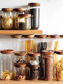 1 hũ thủy tinh kín bằng gỗ hồng mộc có nắp gỗ, hũ đựng thực phẩm bằng thủy tinh có nắp đậy dùng để đựng hạt cà phê, trà lá, mì ống, muối, các loại hạt, đường, gia vị, phụ kiện nhà bếp, hũ đựng thực phẩm nhà bếp, ngũ cốc, đồ dùng nhà bếp thiết yếu, dụng cụ nhà bếp, chai thủy tinh, quà cưới, quà Giáng sinh, quà Halloween, quà Valentine, thích hợp cho mọi mùa. - Nhiều màu - Xem 6