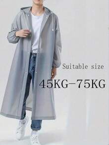 一件便携式可重复使用带帽雨衣，男女通用，配有帽子，EVA材质，轻便防水，适合女性户外穿着，可用于学校、办公室、居家、旅行、返校季保暖、闺蜜节、宠物派对、嘉年华等场合。