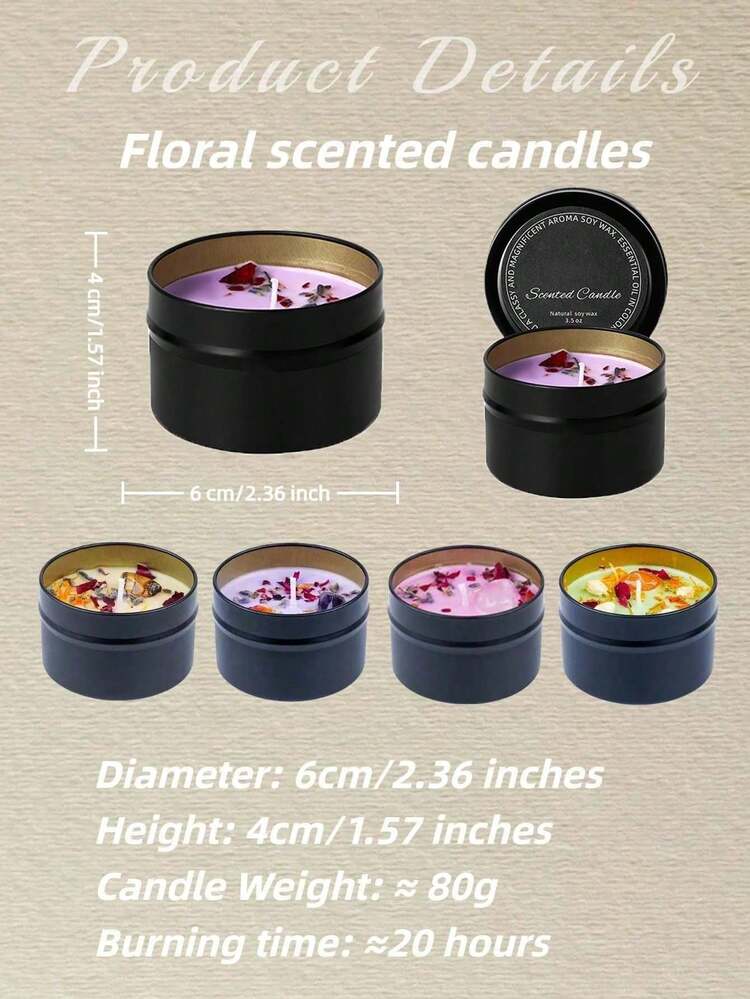 1 pièce Bougie parfumée vintage en boîte de conserve, cire de soja naturelle, parfum de longue durée, convient pour la décoration de la maison Cadeau élégant, fournitures de fête, décoration de la pièce (le placement des fleurs séchées est aléatoire en raison de la fabrication artisanale) - Multicolore - Voir 10