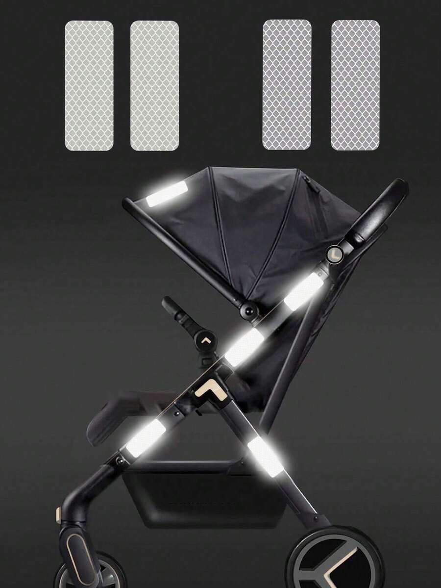 10pcs/Pack Baby Stroller Reflective Stickers, Reduce Collision Risk At Night, Applicable To Stroller Body Warning Stickers, Can Be Cut And Pasted To Fit Different Parts/Models, Suitable For Flat Surfaces - White - View 1