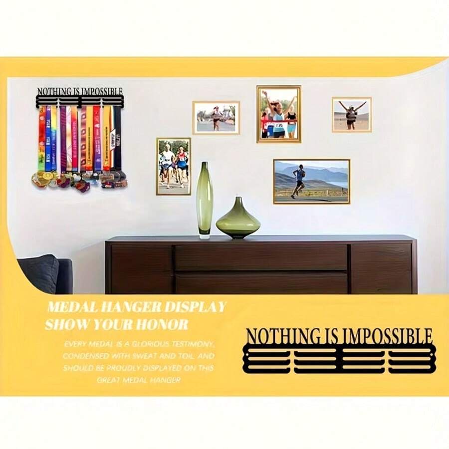 1个黑色金属奖牌展示架 - 现代耐用设计，适用于体育奖牌、奖品和收藏品，安装简便，适合家居和办公室装饰，时尚工艺壁挂式奖牌架，简约装饰，现代设计，优质材料，获奖者 - 黑色 - 查看 1