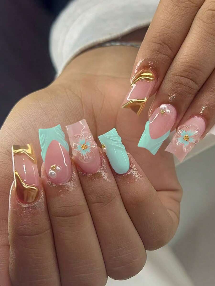 Bộ 24 miếng dán móng tay gel 3D, có thể tạo kiểu móng hoa ngọc trai, móng giả acrylic trắng kiểu Pháp, bền lâu, bao gồm: 1 miếng gel dẻo và 1 dũa móng, dễ sử dụng, phù hợp cho móng tay mùa hè, kiểu móng Pháp, đi làm hàng ngày, dự tiệc và các dịp khác dành cho phụ nữ. - Xem 1