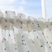 1 pieza Cortina de gasa con ribete floral doble cara con cuentas arcoíris, estilo bohemio, adecuada para decoración de cocina, baño, dormitorio, puerta de entrada y divisor de ambientes