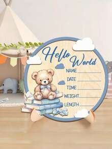 1件“Hello World”新生儿宝宝出生公告摄影道具，木质宝宝名字公告板，婴儿派对装饰，复活节礼物（男女宝宝均可） - 淺藍色 - 查看 6