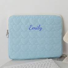Personalized Cute Heart Quilted Laptop Sleeve, Soft Padded Notebook Case, Shockproof Computer Bag, Zipper Laptop Cover, Lightweight Portable Laptop Pouch For School Office Travel, Fits 13 Inch Devices, Customizable Name Gift For Girls & Friends