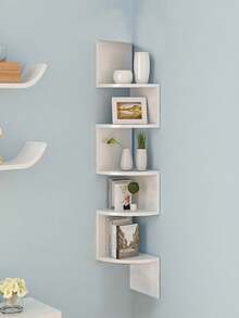 1pc Wall Mounted Corner Shelf, Bookshelf, No Drilling Required, Storage Rack For Bedroom, Living Room, Corner - White - View 6