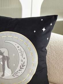 1件斋月月亮与女神3D刺绣毛绒抱枕套，适用于客厅、卧室、派对、汽车等各种环境，四季皆宜
