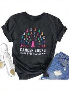 Plus-Size Printed T-Shirt, Women's Simple And Stylish Regular Casual T-Shirt, Suitable For All Seasons. - màu đen - Xem 1