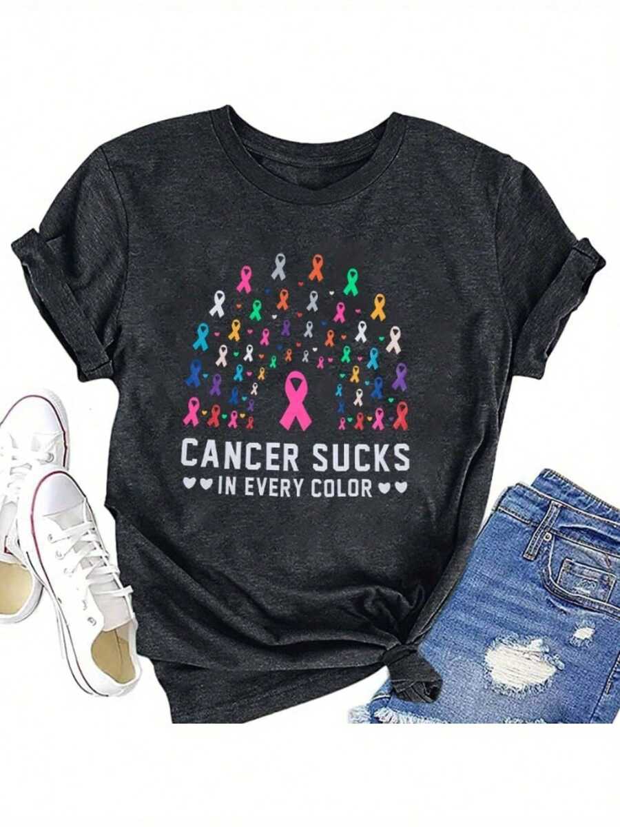 Plus-Size Printed T-Shirt, Women's Simple And Stylish Regular Casual T-Shirt, Suitable For All Seasons. - màu đen - Xem 1