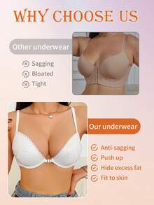 2 piezas Sujetador sin espalda con encaje, parche, aros, cierre delantero, tirantes cruzados y espalda con estampado floral