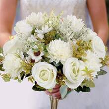 1/80pcs Artificial Rose Bouquet, Embroidered Flower Ball, Peony Mixed Flower, Bridal Bouquet, Wedding Decor, DIY Wreath Material, Birthday Party Decor, Home Dining, Living Room, Vase, Outdoor Garden, Spring Home Decor - White 1 - View 6