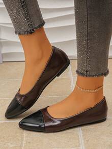 Zapatos planos para mujer tallas 35-45, elegantes zapatos planos de unicolor con cadena metálica de moda, cómodos para oficina y exterior, nuevos zapatos versátiles de primavera/otoño de PU color negro y vino tinto con diseño slip-on - PU negro y rojo vino - Ver 3