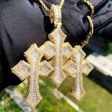 Cross Pendant, Fashionable Copper-Set Cubic Zirconia Men's Necklace, Hip-Hop Jewelry, Stackable Jewelry. - 大的三合一 - 查看 4
