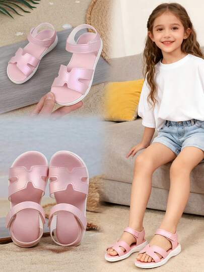 Girls' Colorblock Sandals Size 26-36 | Iridescent Holographic Strappy Shoes With Adjustable Strap | Summer Beach Slides For Outdoor Play