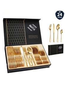 24-Piece Silver Stainless Steel Cutlery Set With Spoon, Gift Box