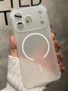 1件四角防摔磨砂透明磁吸手機殼，適用於 17 Air 16 15 14 13 Pro Max Plus，軟 TPU 背蓋，支持無線充電 - 透白 - 查看 3