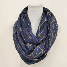 Autumn Winter New Printed Golden Scarf Full Polyester Solid Color Line Geometry Golden Pullover Scarf - Màu xanh đậm - Xem 7