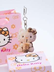 Sanrio 2D Plane, Porte-clés Sanrio 2D Plane Hello chat Tea, Pendentif mignon, Décoration de cadeau de vacances, Porte-clés de voiture, Porte-clés de sac à dos et de portefeuille, Convient le mieux pour les accessoires de Noël, Halloween et la Fête des enseignants