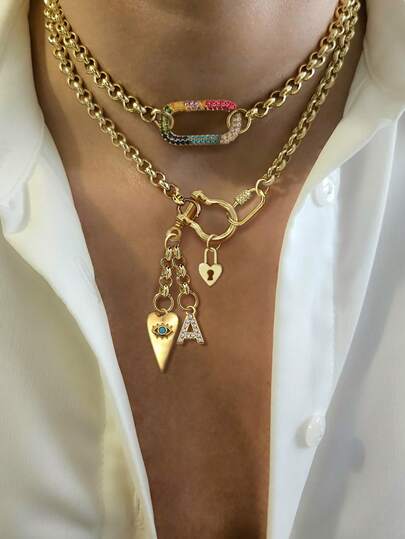 1pc STYLEVER Gold Letter Necklace With Devil's Eye Pendant And Stainless Steel Chain, Suitable For Work, Daily Life, Parties, Banquets And Balls. A Unique And Luxurious Necklace For Women.