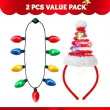 JOYIN Collar LED y Diadema de Papá Noel - 2 Piezas Iluminadas Con 9 Bombillas para Navidad y Días Festivos - Accesorios de Disfraz - como en la foto - Ver 2