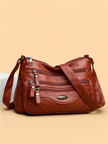 2026 女士奢华软皮设计师包 - 多口袋斜挎单肩包 - 紅色 - 查看 2