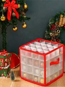 1/2 件装圣诞球吊坠透明收纳盒，带纸质隔层，易于折叠，红色设计，家居基础款，易于收纳，64 格拉链圣诞装饰品收纳盒手提箱，带提手，可容纳 64 个直径最大 3 英寸的装饰品（不包括球）。 - 彩色 - 查看 5