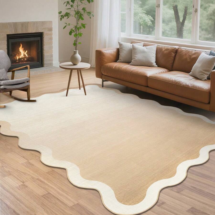 CuisinSmart Scalloped Washable Area Rugs,Non Slip Hallway Runners,Soft Low Pile Ombre Carpet For Kitchen Bedroom Bathroom,Stain Resistant Floor Cover For Office - Màu be - Xem 1