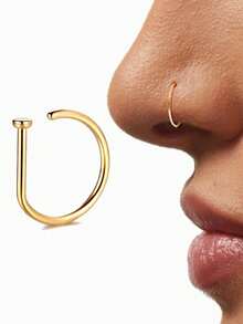 VJS 1个/3个/5个装 女士/女孩假鼻环，金色不锈钢D形，简约美式风格，可定制字母，嘻哈街头风，无需穿孔，假鼻钉，0.8*8毫米 - 彩色 - 查看 14