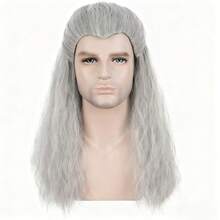 Men's Long Curly Silver Gray Wig, Halloween Cosplay Anime Costume Party Wig - Grey - View 1