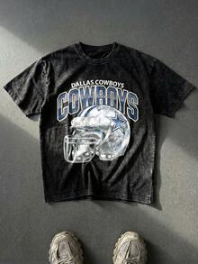 Dallas Football Helmet Graphic Tee Acid Washed Shirt Unisex Couple Matching Boyfriend Style Texas City Sports Fan Gear Navy Blue Silver Print Retro Game Day Aesthetic Distressed Cotton Graphic Tees Men Oversized T Shirt Summer Clothes Men Fall Clothes Men Winter Clothes Camisetas Para Hombre - màu đen - Xem 1