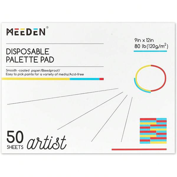 Artist Palette Paper Pad: 9''x12'', 50 Sheets (80lb/120gsm) Paint Palette Paper - Disposable Paint Mixing Paper Acrylic Watercolor Oil Painting PNXI