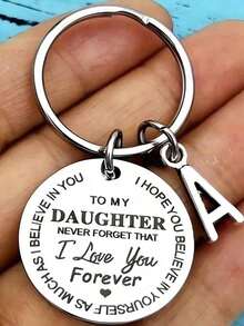 1 Piece Of DAUGHTER First Letter A-Z Pendant Keyring With Circular Stainless Steel Laser Engraving