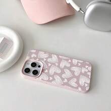 Simple Pen Line White Love Heart Lychee Pattern Mobile Phone Case Suitable For Apple 16promax//16plus/16/16pro/15promax/15pro/15plus/15/14/14Plus/14Pro/14ProMax/13/13Pro/13ProMax/12/12Pro/12ProMax/11/11Pro/11Pro Max - 1 cái - Xem 1