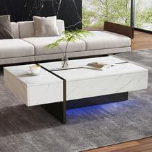 Modern White Coffee Table With LED Lighting, Glossy Lacquered Top, Marble Pattern - 105 X 60 X 35 Cm - Coffee Table Or Sideboard With An Original Design For The Living Room - White - View 7