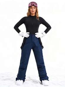 Bộ quần trượt tuyết giữ ấm dành cho nữ, quần trượt tuyết mùa đông dành cho nam với dây đeo vai có thể tháo rời, phù hợp cho các hoạt động ngoài trời, trang thiết bị trượt tuyết, quần áo giữ ấm, quần thể thao, cấu trúc gia cố, dây đeo vai chống tuyết tiện dụng, trang phục trượt tuyết bền bỉ, dày dặn, thoáng khí. - Màu xanh hải quân - Xem 3