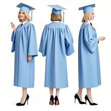 Unisex Matte Graduation Cap And Gown 2025 2026 With Tassel For College High School Graduates And Bachelor,Graduation Cap And Gown 2025 Set With Tassel,Unisex Graduation Cap And Gown Tassel Set With 2025 And 2026 For High School And Bachelor,Adult Unisex Black Graduation Robe College High School Doctoral Ceremony Gown Comfortable Woven Fabric - 天藍色 - 查看 2