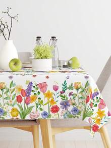 1pc Spring Floral Decorative Tablecloth, Spring Floral Pattern Disposable Tablecloth, Suitable For Spring Theme Birthday Party, Holiday Party Room Decoration Table Runner, Outdoor Baby Gender Reveal Party Disposable Decorative Dining Tablecloth, Gender Reveal Party Home Decor Dining Room Tablecloth, Baby Shower Gift, Gender Reveal Decoration, Spring Decor, Spring Gift - Spring Flowers - View 8
