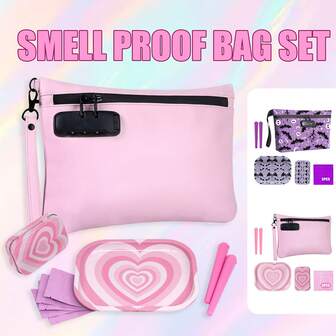 Anti-Odor Bag Set. Includes Anti-Theft Lock Combination Anti-Odor Bags, Creative Pattern Trays, Storage Boxes, Tubes And Bags. Waterproof, Lightweight And Portable, Suitable For Family Activities. Birthday Gift, Valentine's Day Gift