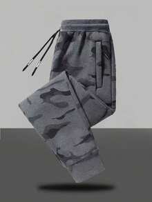 男士休闲迷彩裤，户外徒步运动慢跑裤，秋冬春季 - 灰色 - 查看 3