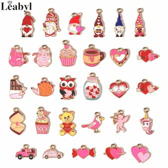 2/5/10 PC Valentine's Day Series Heart Cup Bear Owl Car Dwarf Charm Pendant Fit Bracelet Necklace Keychain Phone Case Decorative Pink Red Enamel DIY Jewelry Accessories