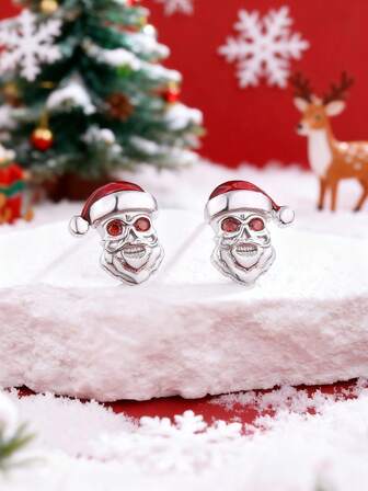 1 pieza Pendientes de Papá Noel estilo gótico para Navidad, pendientes navideños de moda, joyería navideña especial adecuada para uso diario y regalos festivos