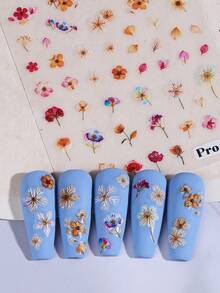 قطعتان من ملصقات الأظافر المزخرفة بارزة 5D بتصميم الزهور الأنيقة، باقات زهور صغيرة باللون الأحمر والأبيض والأصفر والبني، ديكورات فنية للأظافر، لاصقة ذاتية الالتصاق، مستلزمات تزيين الأظافر للفتيات والنساء - متعدد الألوان - مشاهدة 8