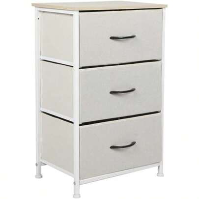 Chest Of 3 Drawers Bedside Table Storage Cabinet Fabric Tower Dresser Organizer Clothes Toys Storage Unit Home Furniture For Bedroom Living Room Hallway Office Beige