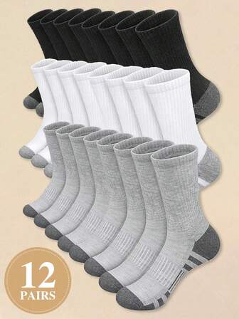 24pcs Comfortable Sports Round Neck Tennis Socks For Men, Suitable For Outdoor And Casual Wear, All Seasons, White Antibacterial Odor-Resistant Moisture-Wicking Thick Sports Socks, Comfortable Daily Wear Socks, Couples Casual Socks, Cute Socks, Girls Socks, Spring/Autumn Socks, Mesh Details, Moisture-Wicking, Soft And Smooth, Suitable For Holidays, Sports, Casual, Business And Daily Wear, Can Be Worn All Year Round