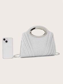 AIBBYDAR Women's Evening Bag, Silver Glitter Pleated Handbag, Suitable For Evening Dress, Holiday, Business Commute, Versatile Ladies Crossbody Bag, Portable Cosmetic Bag, Wallet, Casual, Minimalist, Ball, Party, Festival Gathering - 銀色 - 查看 6