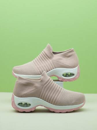 Unisex Casual Sportsneakers med luftkudde, Stötdämpande stickade sockskor, Slip-On lätta, andningsbara hissskor, Dansskor