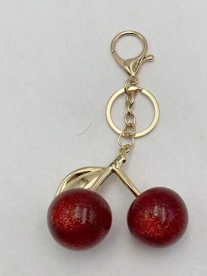 1 Peca Chaveiro Estiloso com Pingente de Resina Cintilante em Formato de Cereja Casual Liga de Zinco Fruta